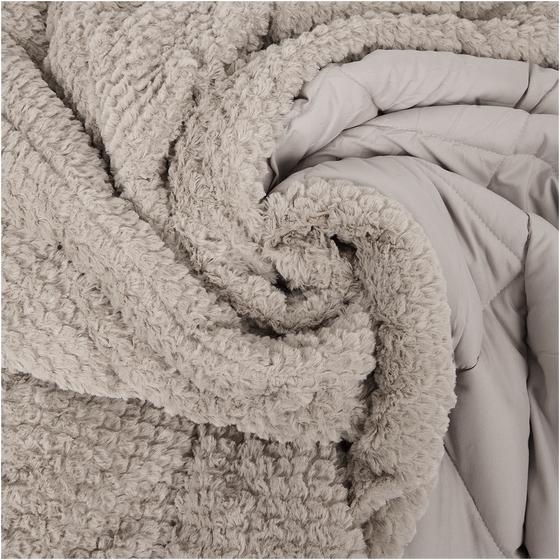Lazy all-in-one duvet Teddy fur 140 x 200 cm - taupe - close-up of fabric