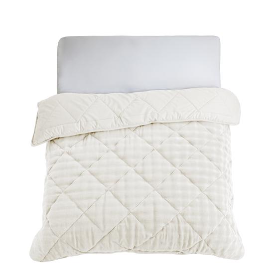 Lazy All-in-One Duvet Pom Pom Fur Cream White – Top View of Bed