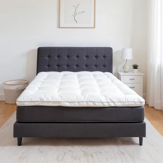 Premium percale cotton mattress topper 180 x 200 cm - white - on bed in bedroom