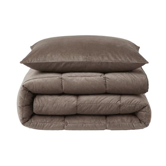 Lazy all-in-one single duvet and duvet cover Velvet - taupe - folded duvet with cushion