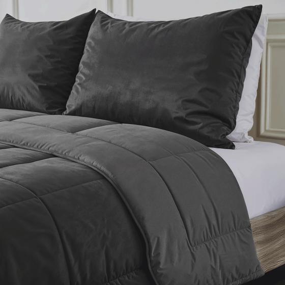 Lazy all-in-one 200 x 200 cm duvet and duvet cover Velvet - anthracite - close-up