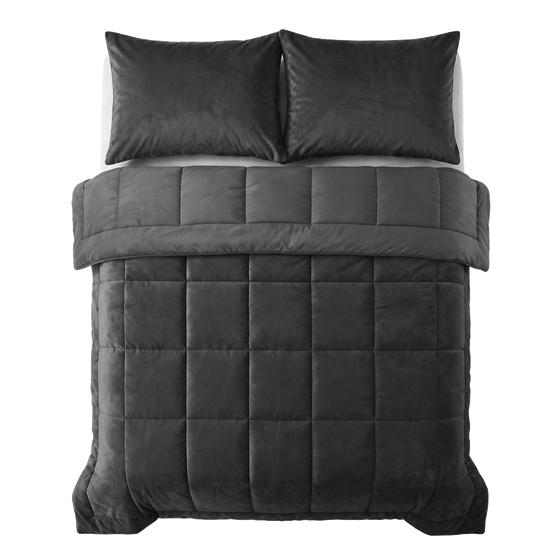 Lazy all-in-one 240 x 200 cm duvet and duvet cover Velvet - anthracite on bed