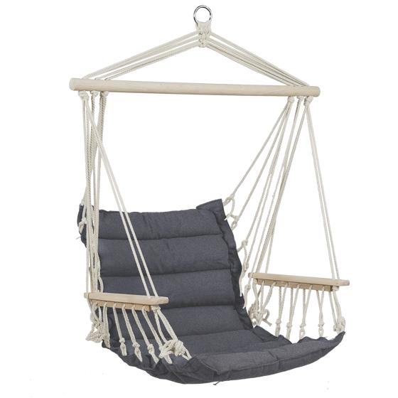 Rope hanging chair with anthracite cushion