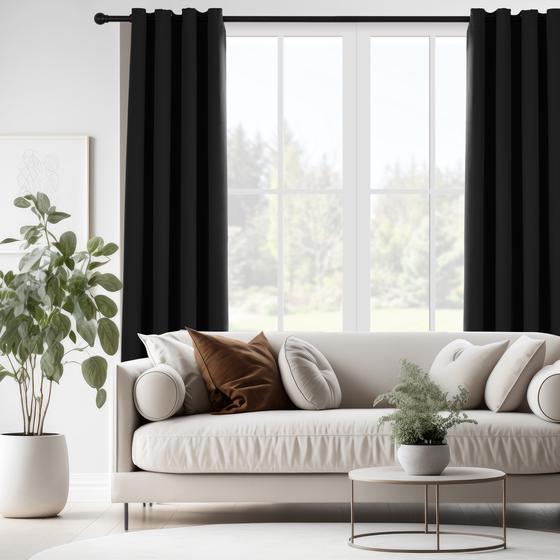 Blackout curtains - Black - rings in the living room