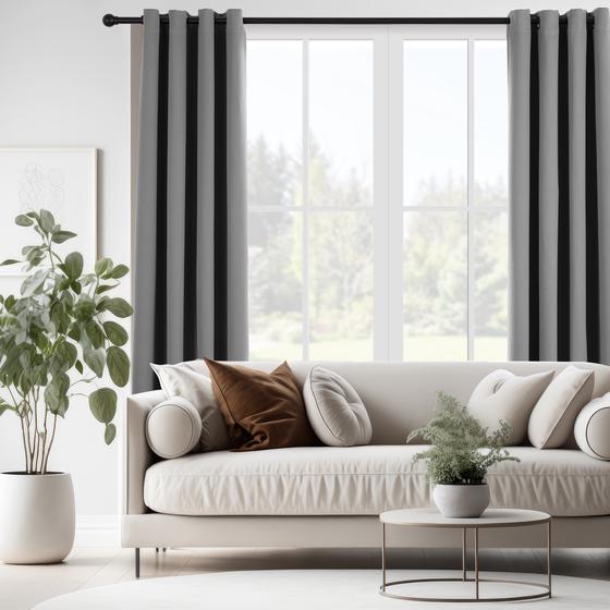 Blackout curtains with rings - Silver grey in the living room