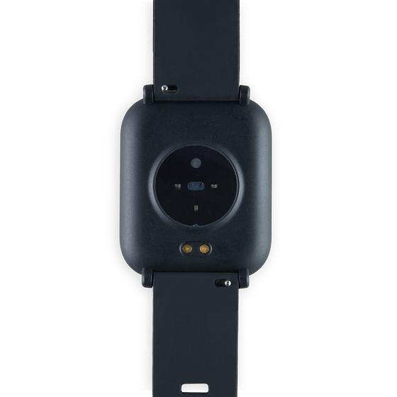 Zwarte smartwatch onderkant klok