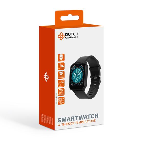 Zwarte smartwatch in verpakking