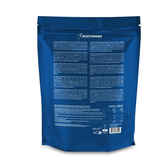 Whey protein powder back of packaging