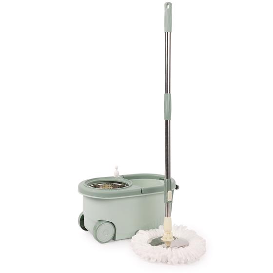 Mop set with 4 mops, bucket on wheels and soap dispenser