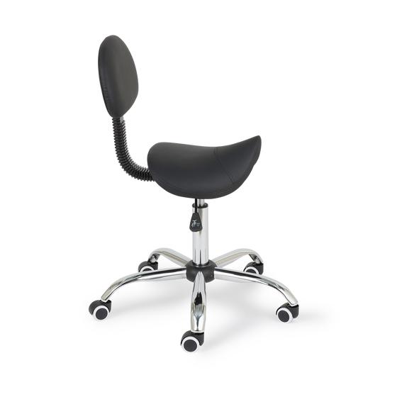 Saddle stool with ergonomic backrest side view