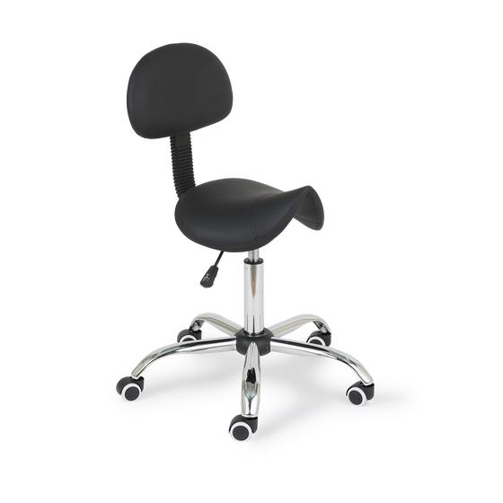 Saddle stool with ergonmic backrest angled view