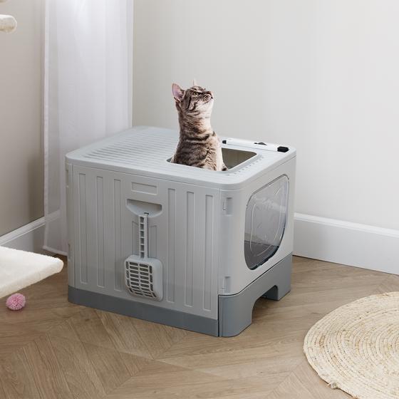 Maison de toilette pour chat pliable grise