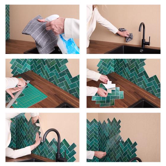 Sticking on self-adhesive tiles / stone strips