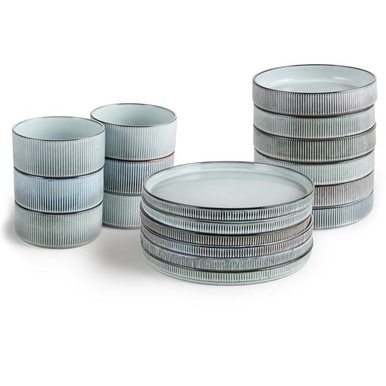 Dinner set Stripe - Light blue - stacked