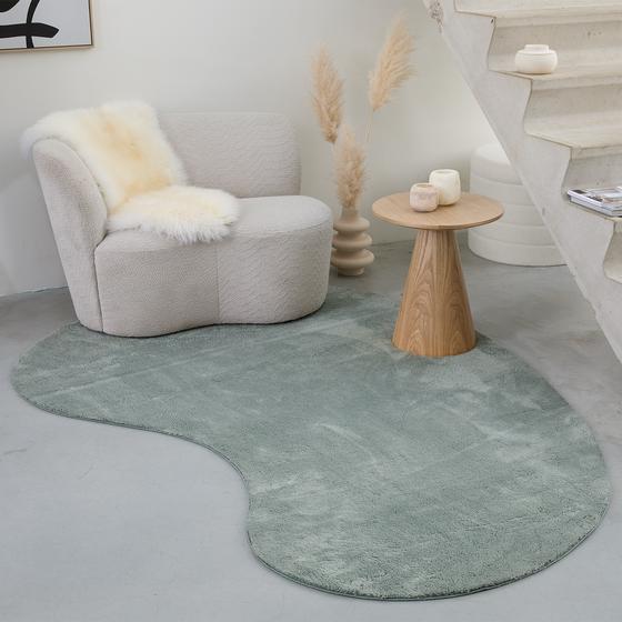 Tapis asymétrique vert dans un salon