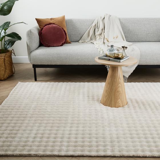 High-pile rug Pompom Fur - Taupe living room styled