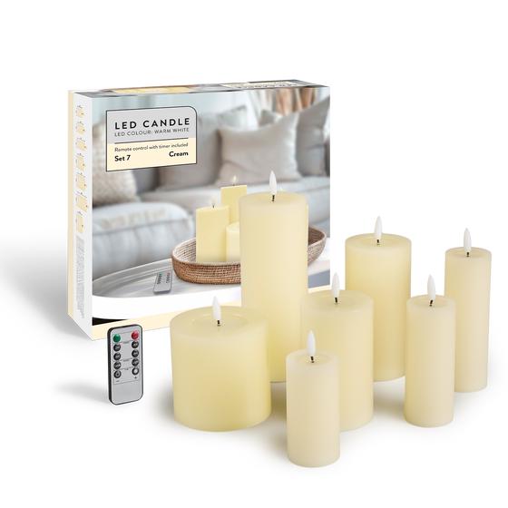 Luxurious set with LED candles 7-piece - Cream white - complete set with remote control