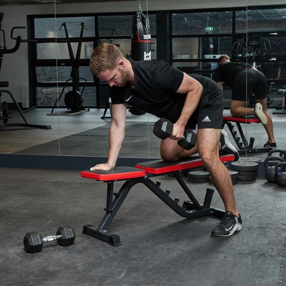 Travail des bras avec un banc de musculation polyvalent