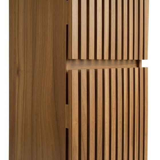 Bathroom cabinet with slats in wood colour close-up of material - new