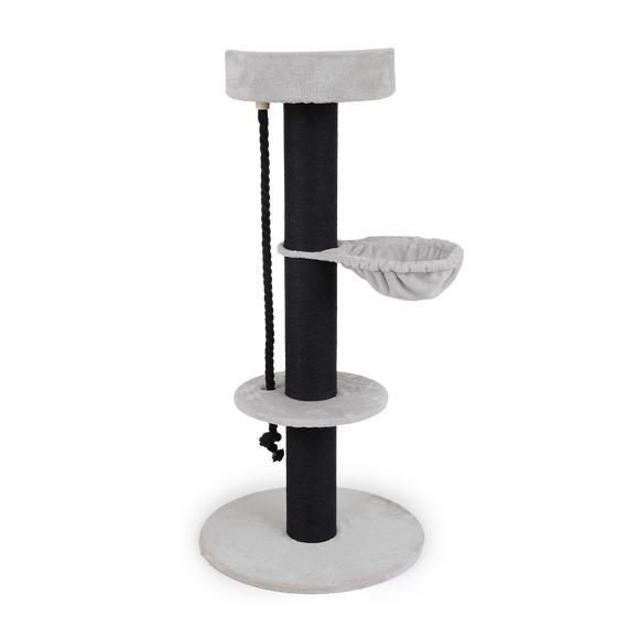 Side view of scratching post with play rope