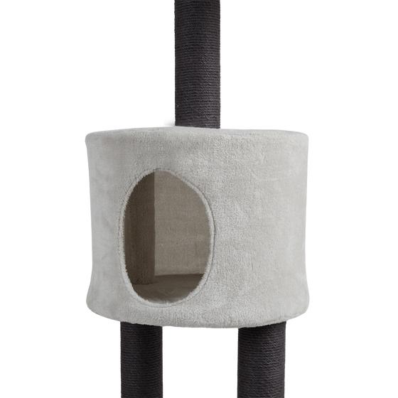 Height-adjustable scratching post with hiding place
