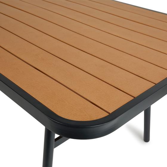 Close-up of brown outdoor dining table - 170 x 90 x 75 cm 