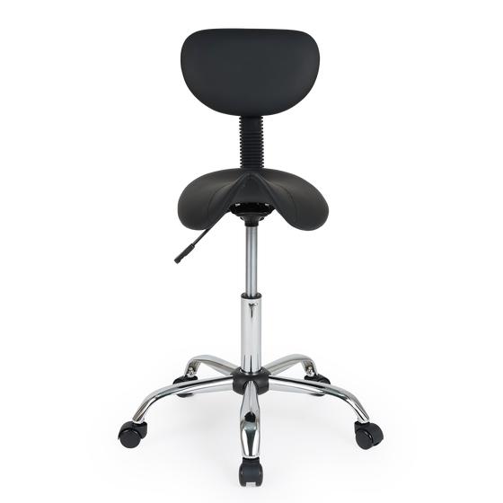 Saddle stool with ergonomic backrest front