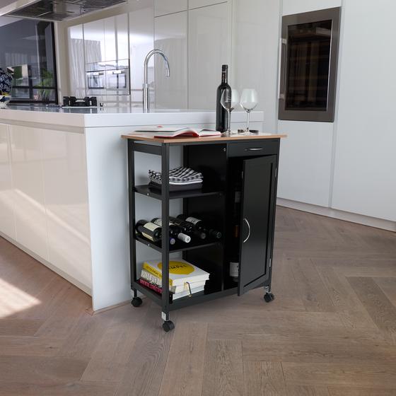 Kitchen island black with wheels 