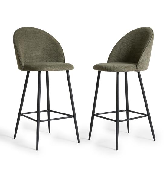 Chenille olive green bar stool - side view
