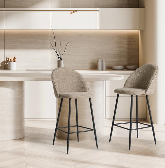 Bouclé bar chairs - set of 2 - soft taupe - lifestyle picture