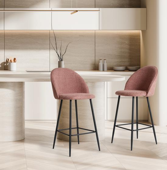 Barkrukken bouclé - 2 stuks - Smokey Rose sfeer