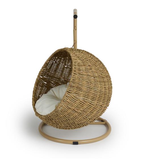 Hanging chair for cats – natural / white - side view