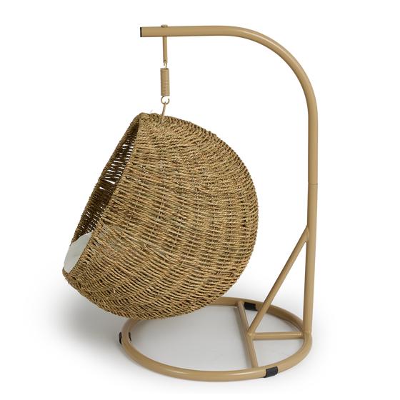 Hanging chair for cats – natural / white - left view