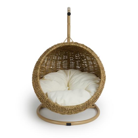 Hanging chair for cats – natural / white - front view