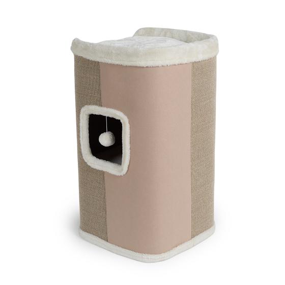 Luxury cat scratching barrel - beige - angled side view