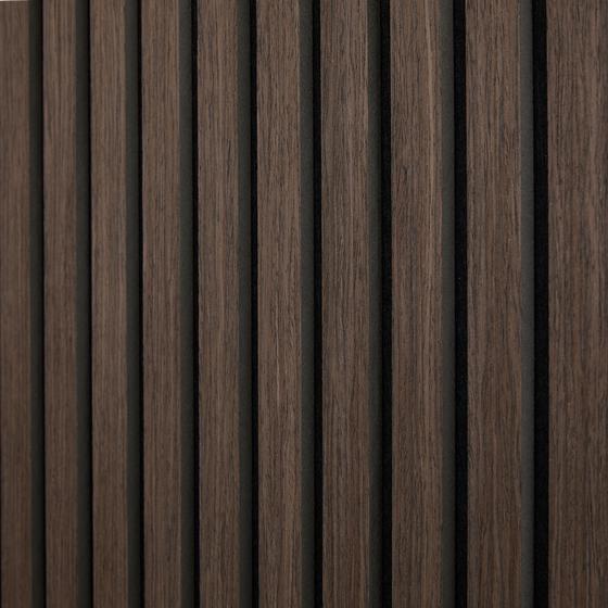 Walnut-look acoustic wall panels - close-up of material