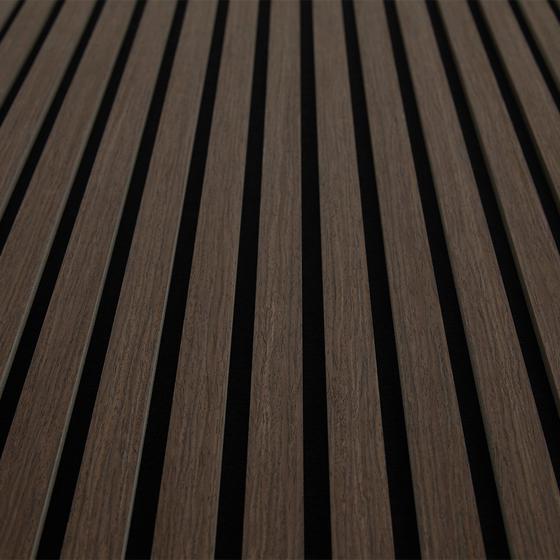 Walnut-look acoustic wall panels - close-up different angle