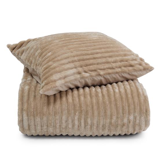 Teddy taupe ribbed duvet cover – 140 x 200/220 cm – folded and with cushion cover