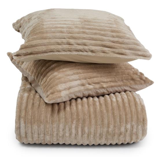 Teddy taupe ribbed duvet cover – 240 x 200/220 cm – folded and with cushion cover