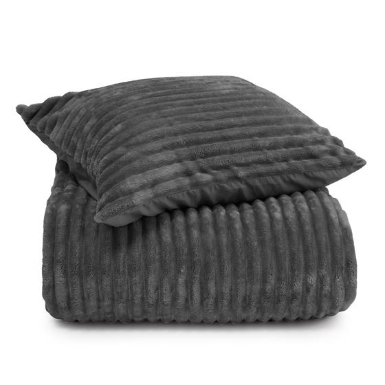Teddy anthracite ribbed duvet cover – 140 x 200/220 cm – folded and with cushion cover