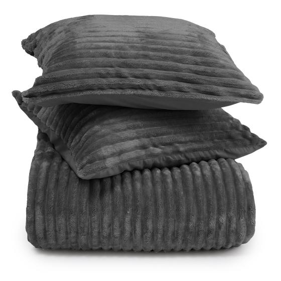 Teddy anthracite ribbed duvet cover – 240 x 200/220 cm – folded and with cushion cover