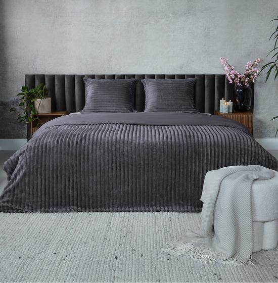 Teddy anthracite ribbed duvet cover – 240 x 200/220 cm | double