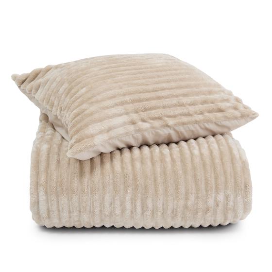 Teddy cream white ribbed duvet cover – 140 x 200/220 cm – folded and with cushion cover