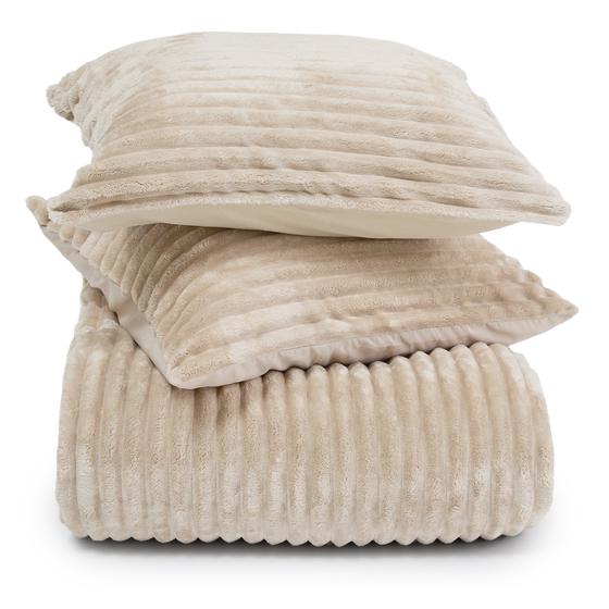 Teddy cream white ribbed duvet cover – 240 x 200/220 cm – folded and with cushion cover