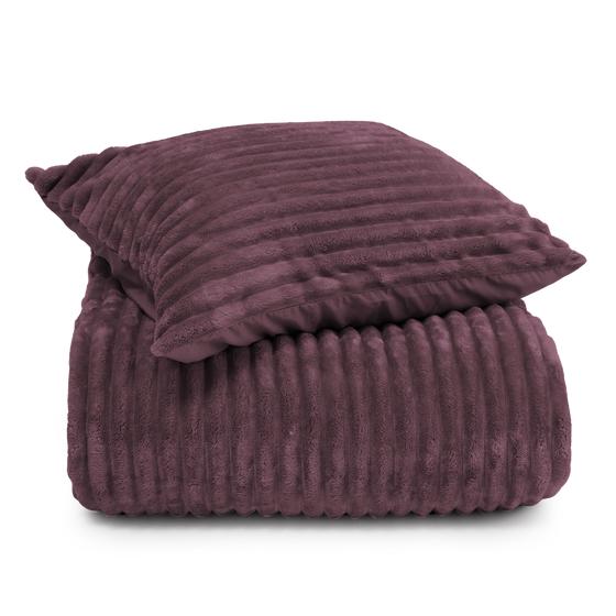 Teddy burgundy red ribbed duvet cover – 140 x 200/220 cm – folded and with cushion cover