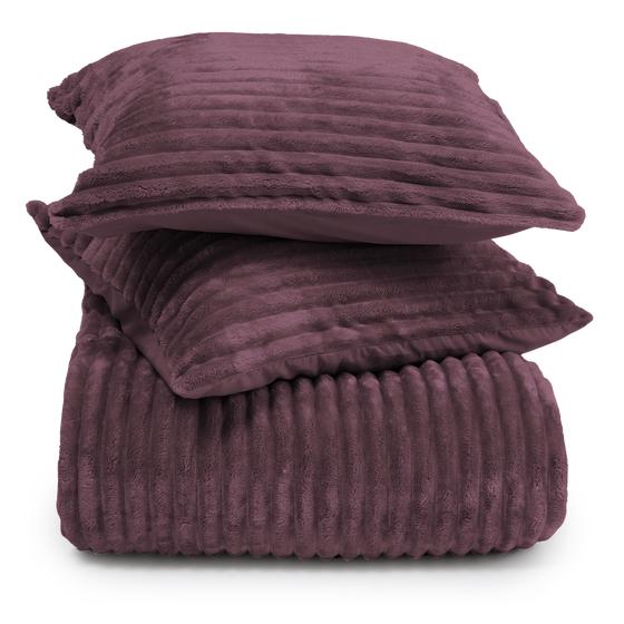 Teddy burgundy red ribbed duvet cover – 200 x 200/220 cm – folded and with cushion cover