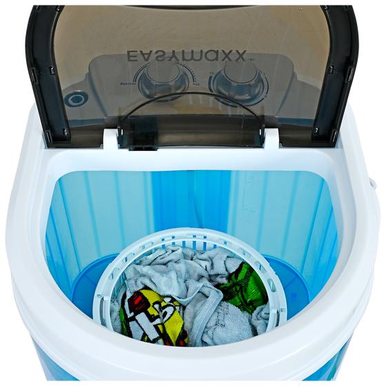 Mini machine à laver ouverte avec panier vue du dessus