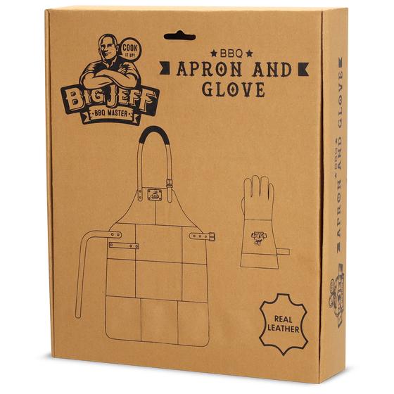 Front packaging BBQ apron and glove cognac from the Big Jeff brand