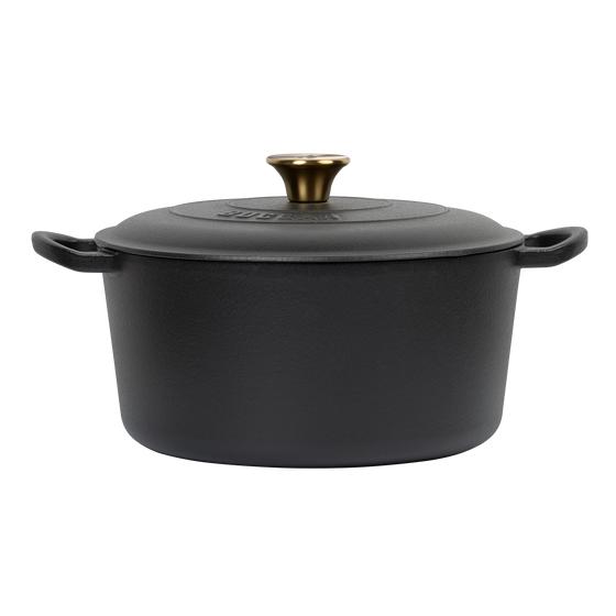Cast iron Dutch oven with lid - side view
