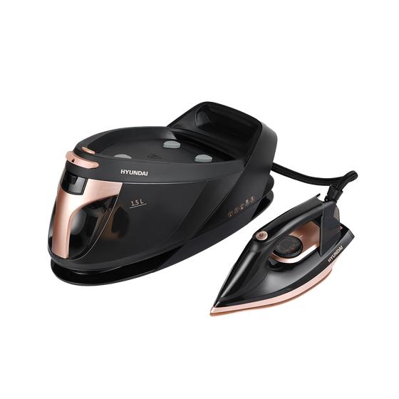 Hyundai steam iron next to stand